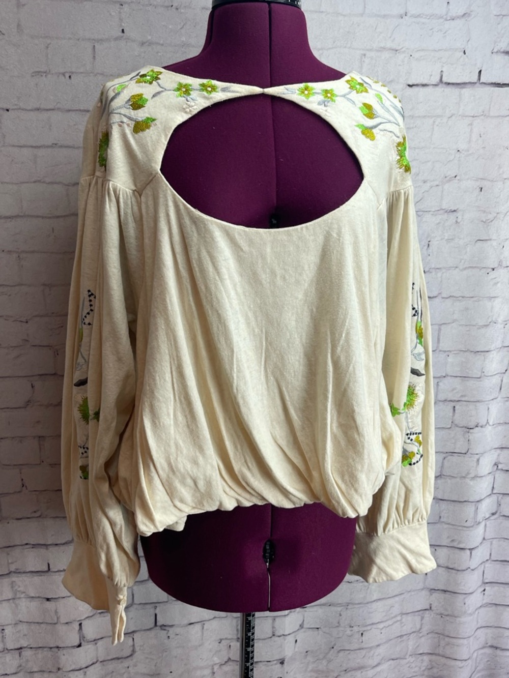 Free People Lita floral embroidered blouse size small cream